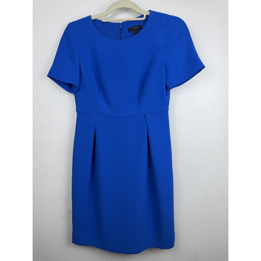 J Crew Cobalt Crepe Short Sleeve Sheath Work Dress SZ Petite 2